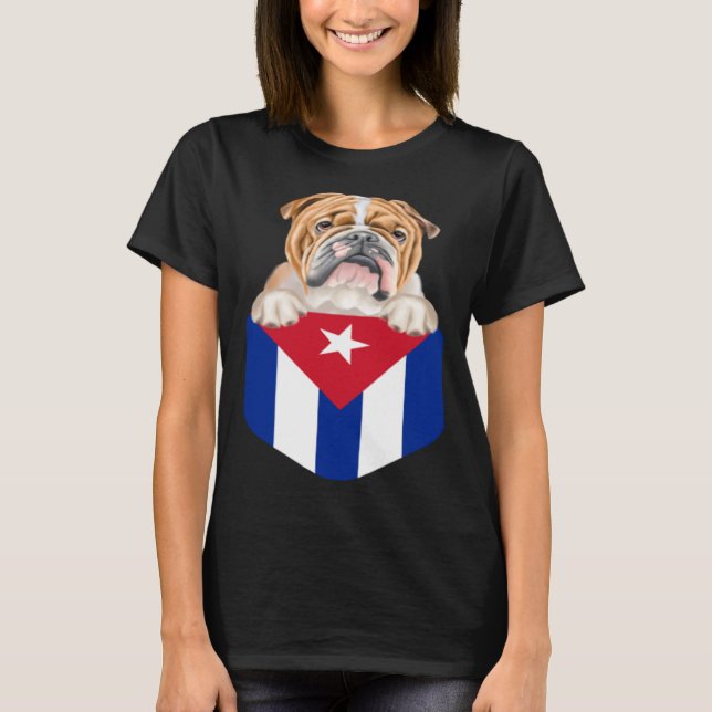 Camiseta Cuba Flag Bulldog Dog In Pocket (Frente)