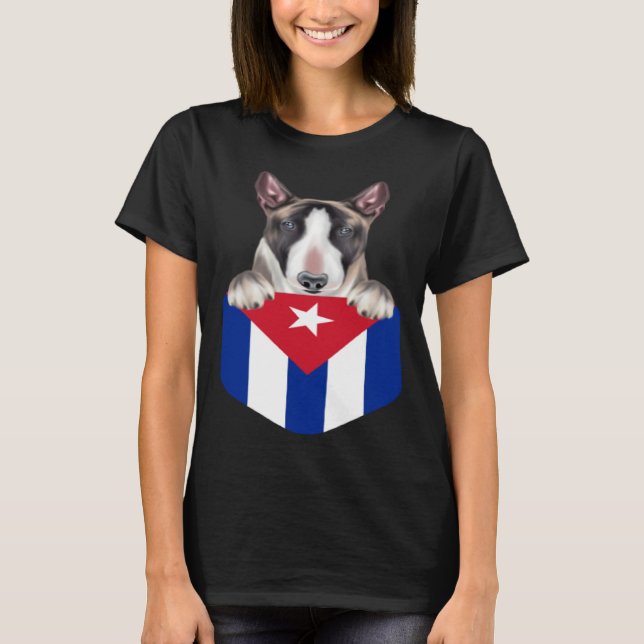 Camiseta Cuba Flag Miniature Bull Terrier Dog In Pocket (Frente)