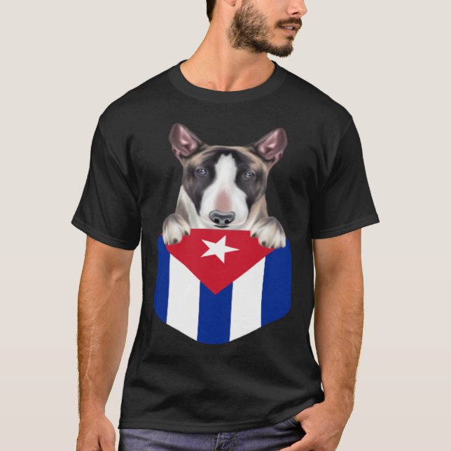 Camiseta Cuba Flag Miniature Bull Terrier Dog In Pocket (Frente)