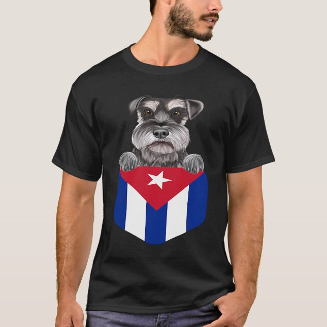Camiseta Cuba Flag Miniature Schnauzer Dog In Pocket (Frente)