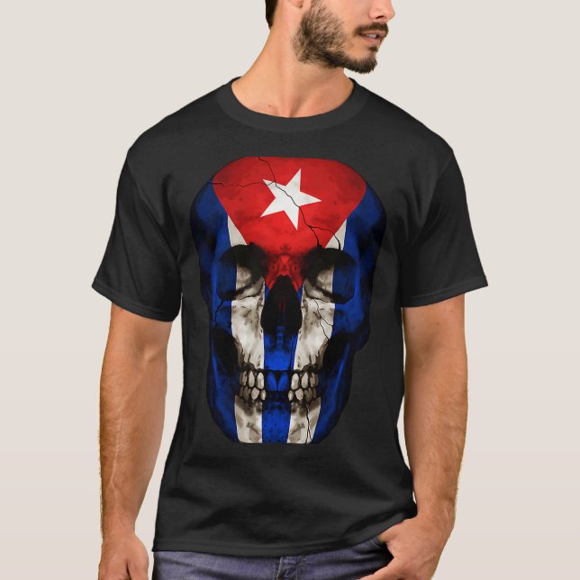 Camiseta Cuba Flag Skull Cuban Roots Proud Patriotic (Frente)