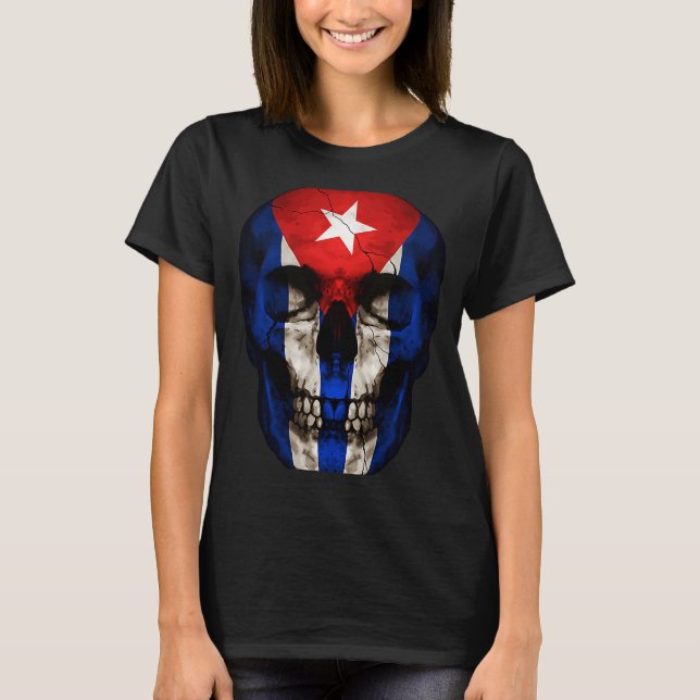Camiseta Cuba Flag Skull Cuban Roots Proud Patriotic (Frente)