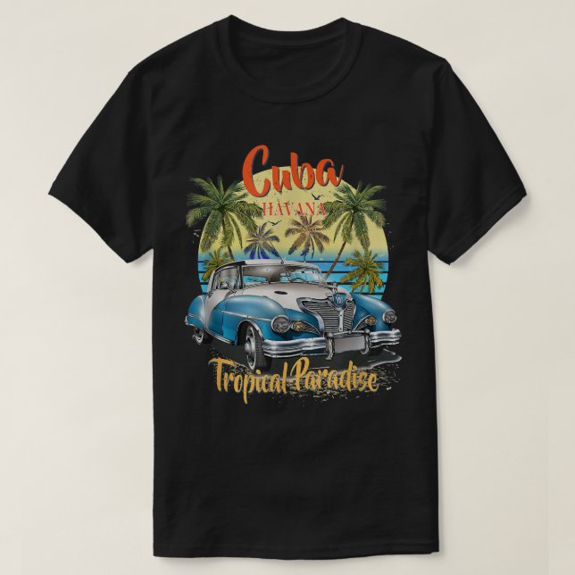 Camiseta Cuba Havana - Paraíso Tropical Praia de Verão (Frente do Design)