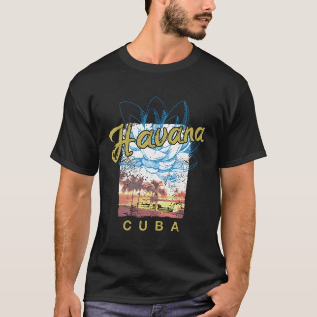 Camiseta Cuba Havana Retro Sunset Cuban Vintage (Frente)