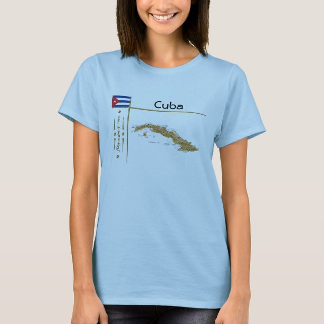 Camiseta Cuba Mapa + Bandeira + Título T-Shirt (Frente)