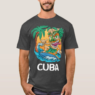 Camiseta Cuba Palm Tree Surfing Beach Vacing Tiki Man Pre