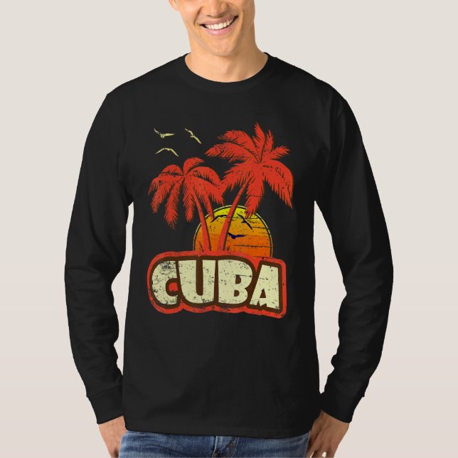 Camiseta Cuba Summer Palm Trees 80s Beach Sunset (Frente)