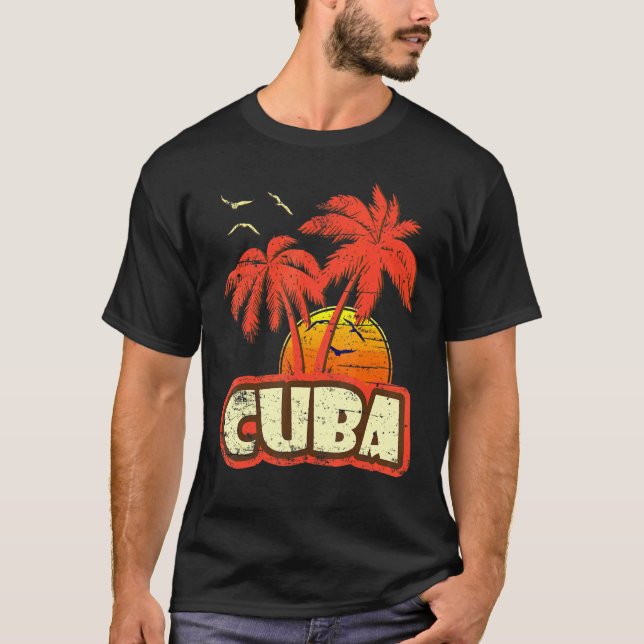 Camiseta Cuba Summer Palm Trees 80s Beach Sunset (Frente)