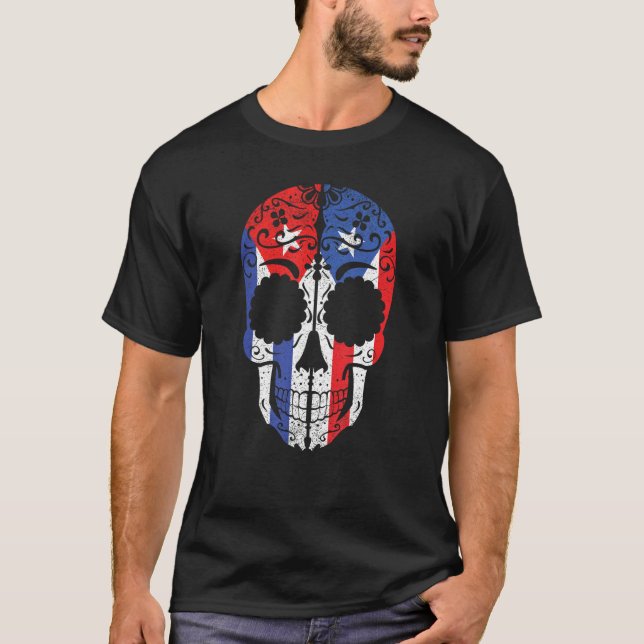 Camiseta Cuban Puerto Rican Sugar Skull Cuba Puerto Rico Fl (Frente)