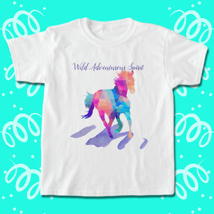 Camiseta Cubismo Arco-Íris Correndo Cavalo Selvagem