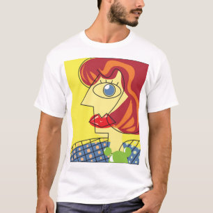 Camiseta Cubismo Colorido: Arte Retrato Feminina
