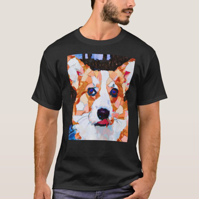 Camiseta Cubismo de retrato de Corgi (Frente)