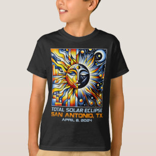 Camiseta Cubismo Eclipse Total do Sol San Antonio Texas
