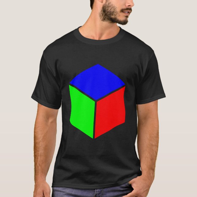 Camiseta Cubo - Azul, Verde e Vermelho (Frente)