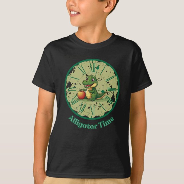 Camiseta Cubo da Maçã do Alligador de Design de Relógio (Frente)