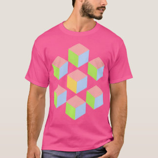 Camiseta Cubo de Ilusão Óptica Isométrica Pastel Geométrica