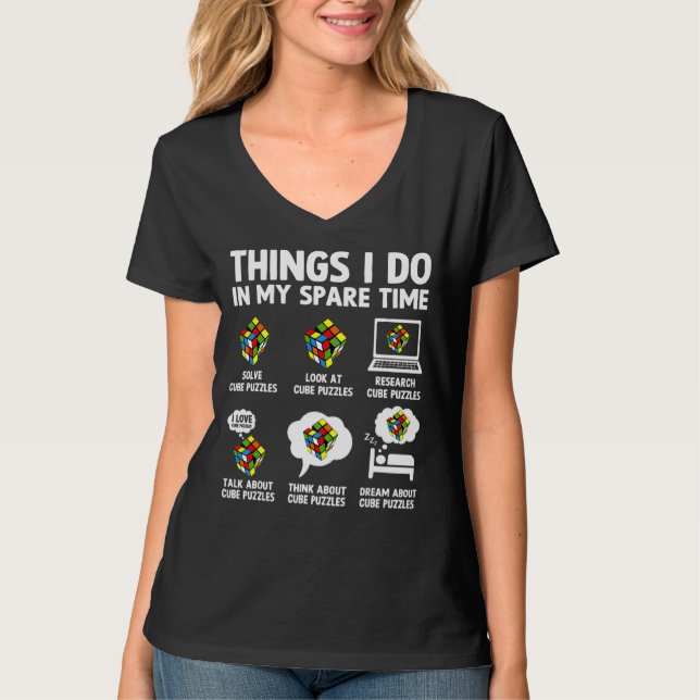 Camiseta Cubo de quebra-cabeça de coisas que faço no meu te (Frente)