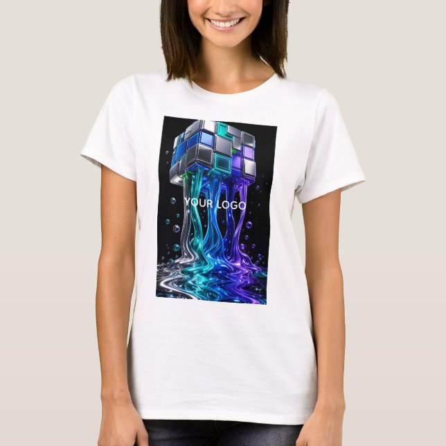 Camiseta Cubo de Quebra-Cabeça Futurista em Cromo (Frente)