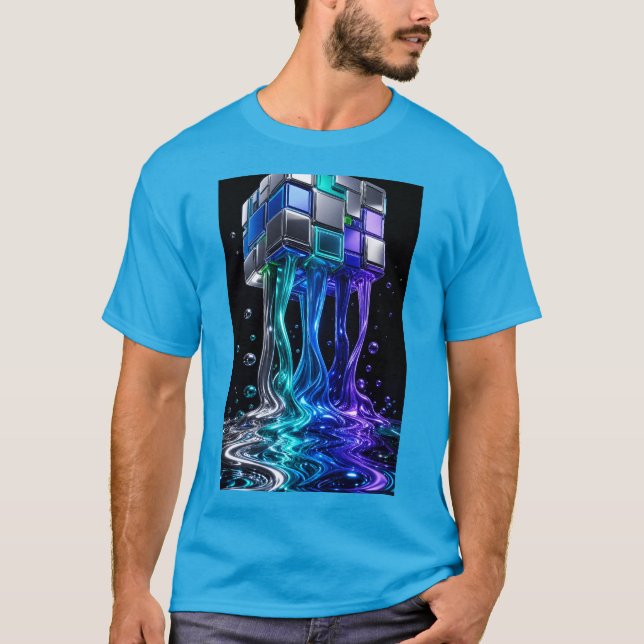 Camiseta Cubo de Quebra-Cabeça Futurista em Cromo (Frente)