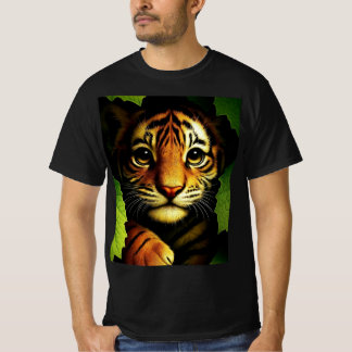 Camiseta Cubo de Tigre Ousado nas Folhas da Selva | Camiset