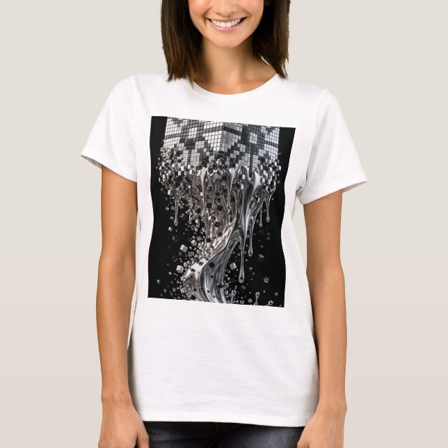 Camiseta Cubo Geométrico Derretendo Cromo (Frente)