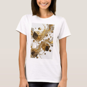 Camiseta Cubos Dourados e Salpicos Líquidos Laranja Icônico