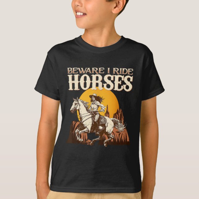 Camiseta Cuidado, Ando Cavalos, Eu Equestriio Ventilador de (Frente)
