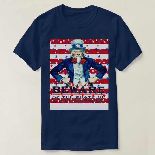 Camiseta Cuidado com a ira do paciente, estrelas e S (Frente do Design)