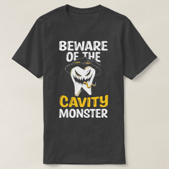 Camiseta Cuidado Com A Oral Do Dente Do Halloween Monstro D (Frente do Design)