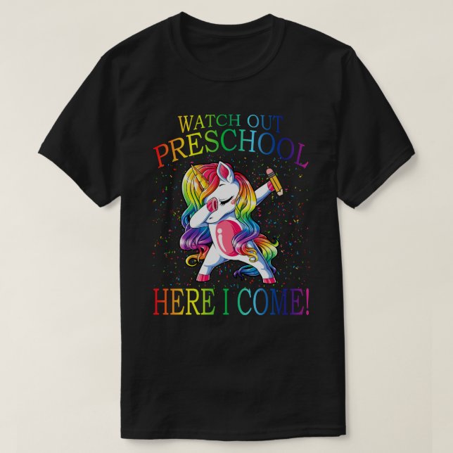 Camiseta Cuidado com a pré-escola, aqui eu volto para a esc (Frente do Design)