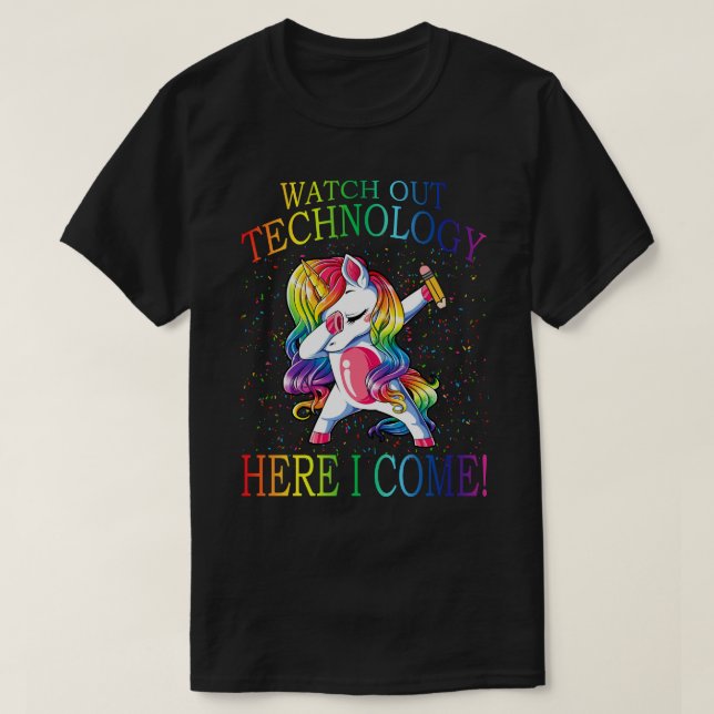 Camiseta Cuidado com a TECNOLOGIA, aqui, eu volto para S (Frente do Design)