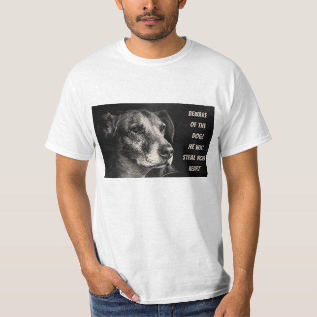 Camiseta Cuidado com o cão, foto personalizada de animais d (Frente)