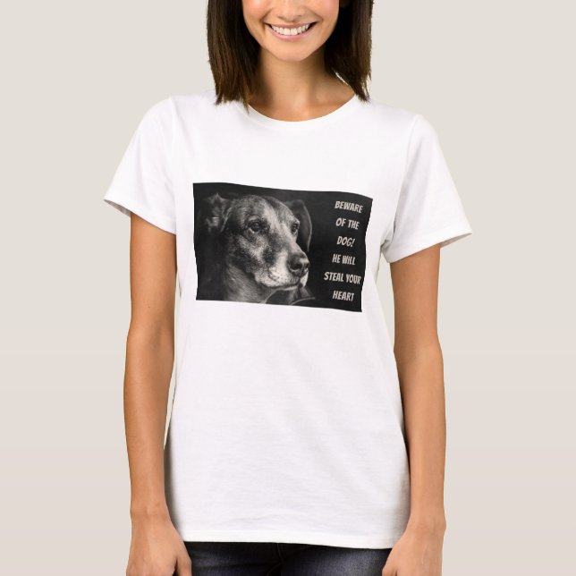 Camiseta Cuidado com o cão, foto personalizada de animais d (Frente)