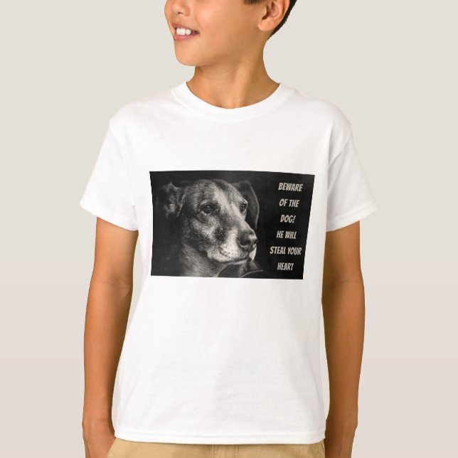 Camiseta Cuidado com o cão, foto personalizada de T-Shirt (Frente)