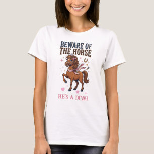 Camiseta Cuidado com o cavalo humor engraçado vida de estáb