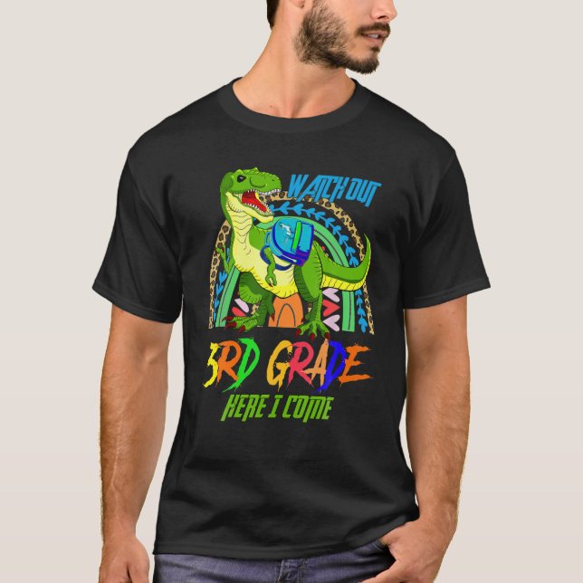 Camiseta Cuidado Com O Dinossauro Do 3º Ano De Volta À Esco (Frente)