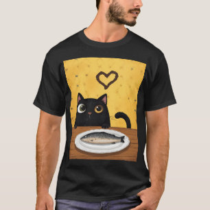 Camiseta Cuidado com o ladrão de peixes, gato preto, estilo
