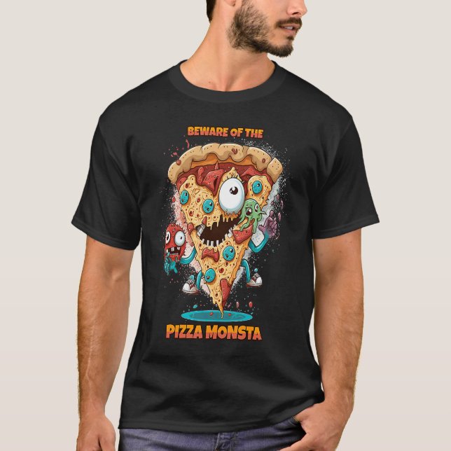 Camiseta Cuidado com o Monstro da Pizza A Divertido e Delic (Frente)