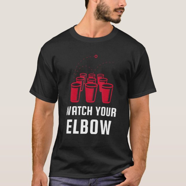 Camiseta Cuidado Com O Seu Cotovelo Festa Engraçado, Beer P (Frente)