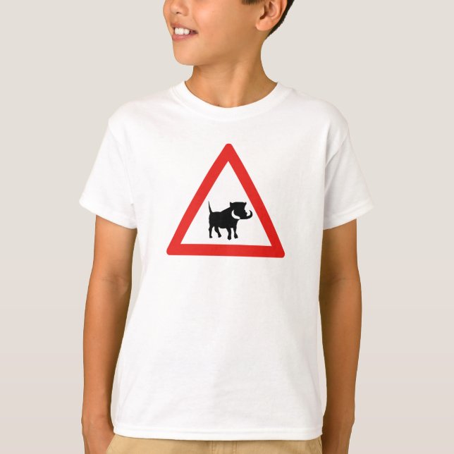 Camiseta Cuidado com os Warthogs, Sinal de Trânsito, África (Frente)