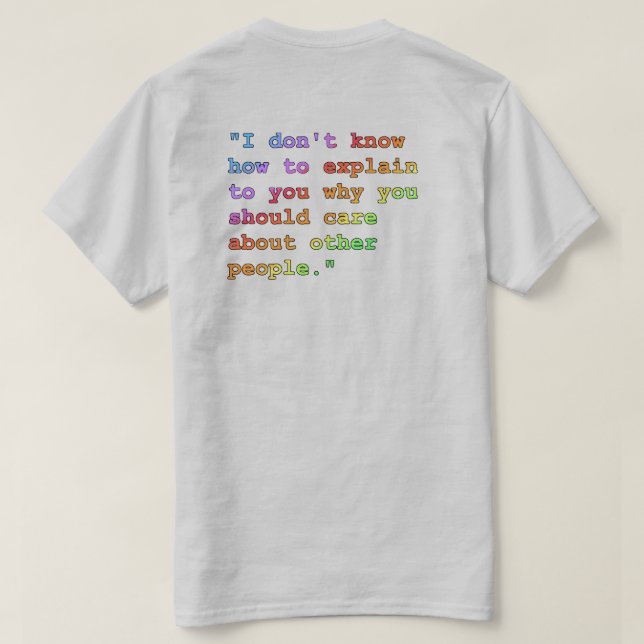 Camiseta Cuidado com outras Pessoas escuras em T-shirt clar (Verso do Design)