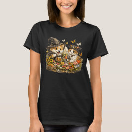 Camiseta Cuidado de Cachorro e Gato no Halloween para uma B