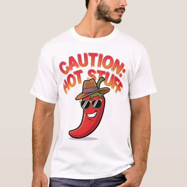Camiseta Cuidado: Design de coisas quentes - Pepper chili d (Frente)