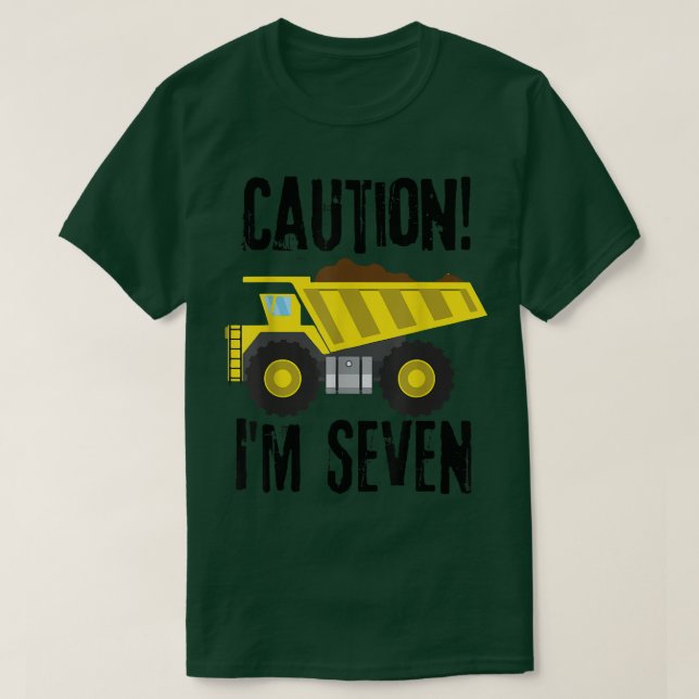 Camiseta Cuidado! Eu sou Sete! Construção de Caminhão de Bo (Frente do Design)