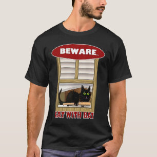 Camiseta Cuidado Gato Com Taco Por Yoraytees