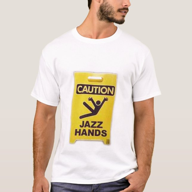 Camiseta Cuidado - mãos do jazz (Frente)