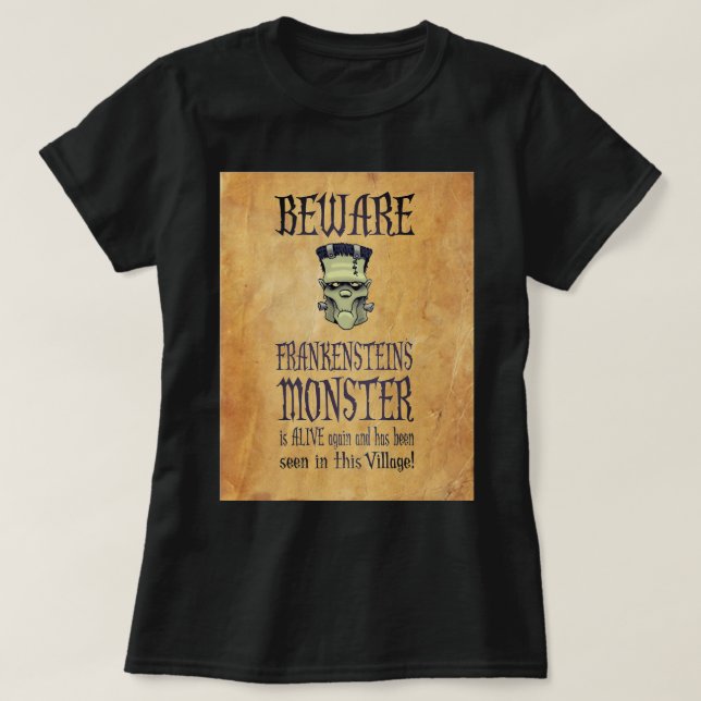 Camiseta Cuidado Monstro de Frankenstein (Frente do Design)