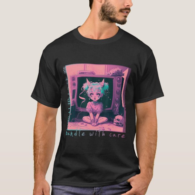 Camiseta Cuidado Pastel Goth Kawaii Anime Menhera  (Frente)