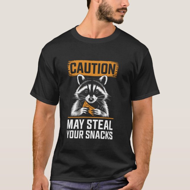 Camiseta Cuidado Pode roubar seus lanches guaxinim fofo (Frente)