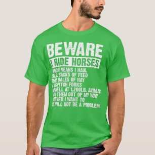 Camiseta Cuidado Que Ando Cavalos Equestres Mulheres Equest